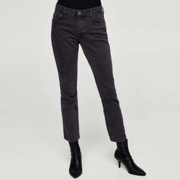 Mango Denim - Mango Straight Leg Mid Rise Cropped Jeans Size 10 Faded Black